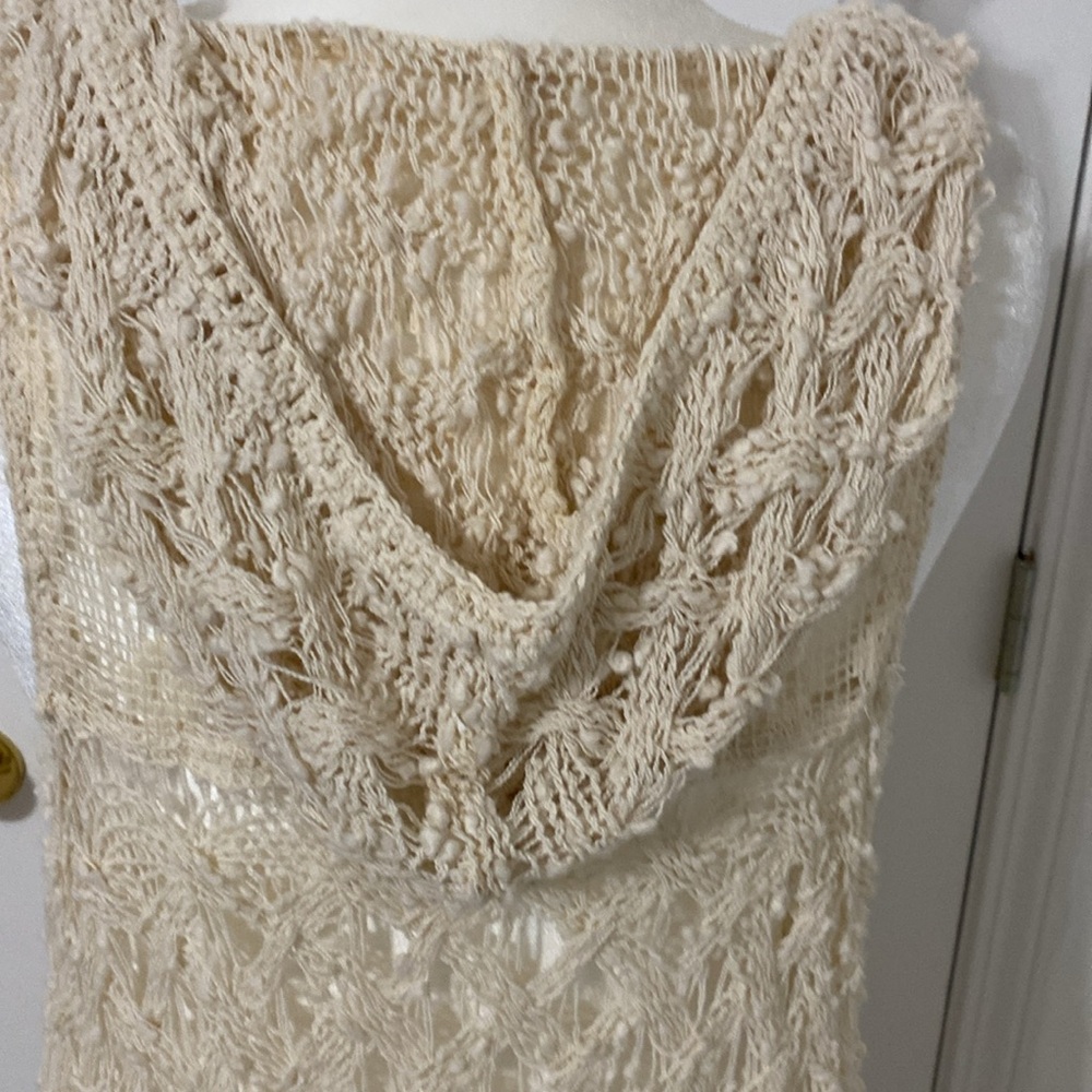 Free People Ivory Crochet Vest with Fringe and Hood - Picture 7 of 9